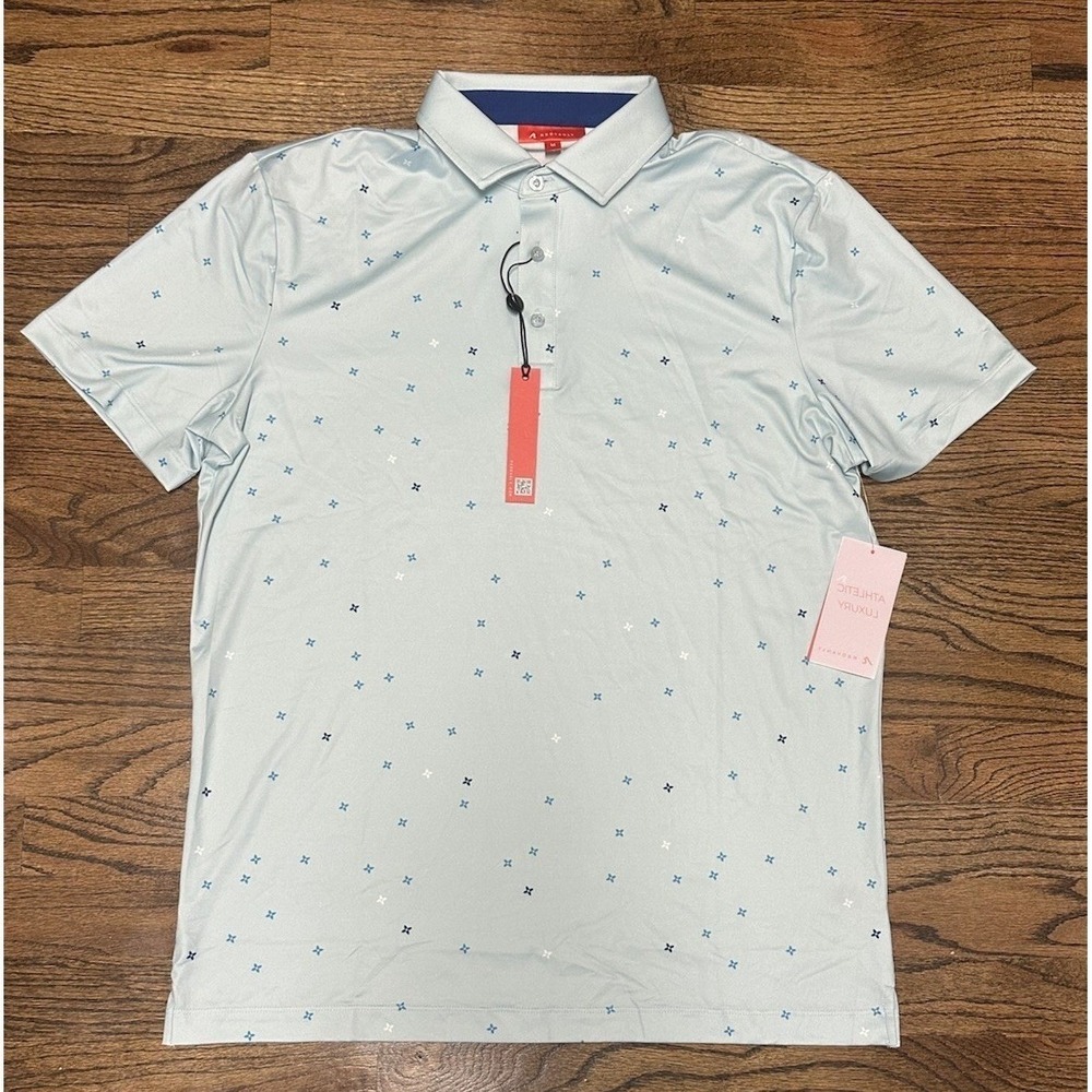 Redvanly Men's Golf Savile Baby Blue Geometric Print Athletic Polo Shirt Sz M